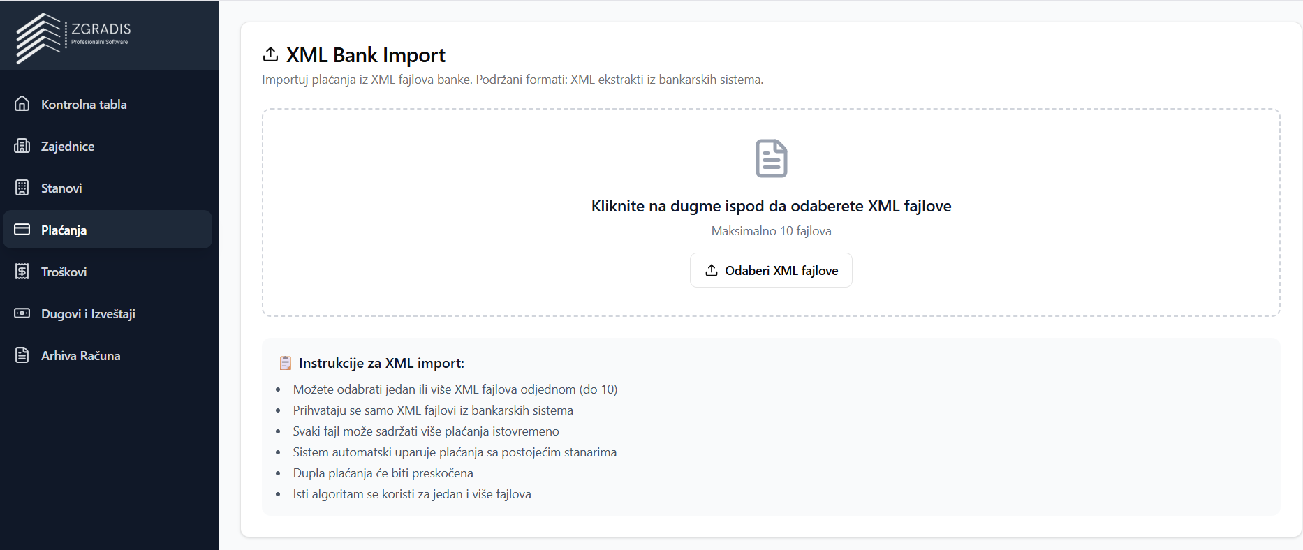 ZgradIS — uvoz bankovnog izvoda u XML formatu, sa uputstvom i istorijom uvoza